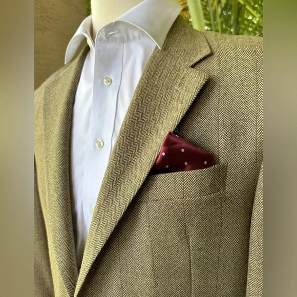 RALPH LAUREN MENS BLAZER SIZE 40 GOLD TAN HERRINGBONE SPORT COAT SUIT JACKET